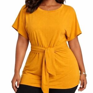 Eloquii Womens‎ Plus Size 26/28 Short Sleeve Wasit Tie Shirt